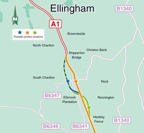 The options for the Alnwick to Ellingham section.