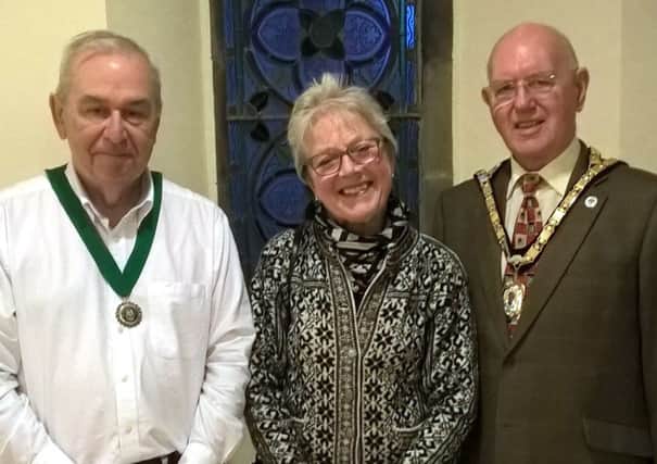 Deputy Mayor George Mavin, new councillor Susan Bell and Mayor of Alnwick, Alan Symmonds.