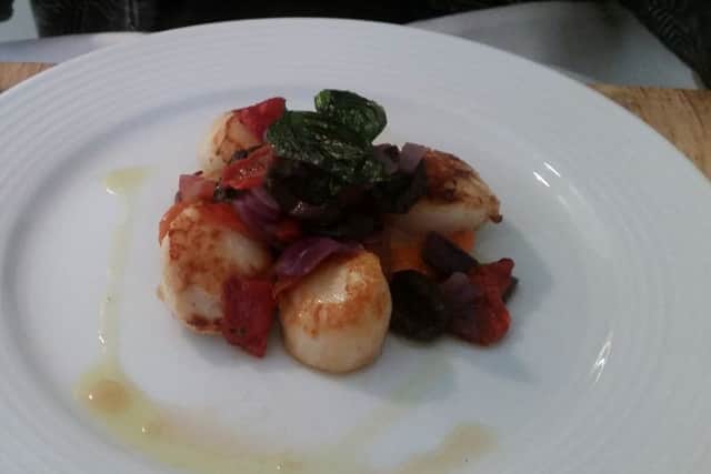 Pan-roasted scallops with sauce vierge.