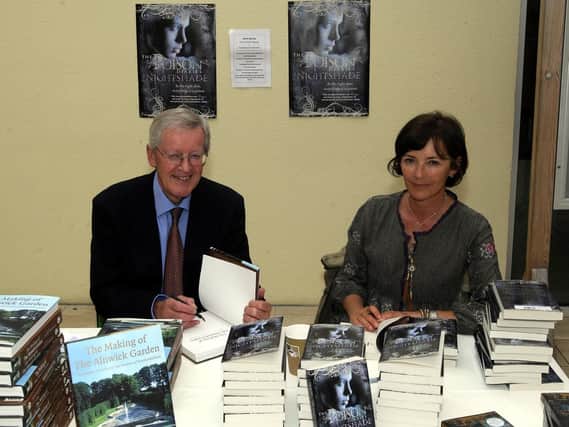 Ian August with the Duchess of Northumberland at a joint book signing at The Alnwick Garden.