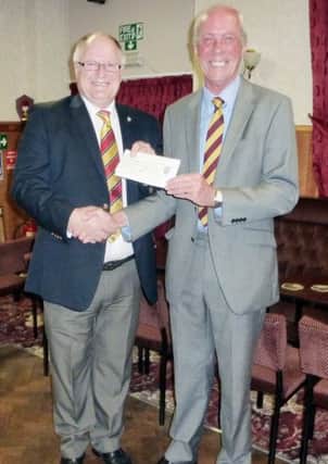 Pictured at the cheque presentation of the Alnwick Branch of the Fusiliers Association is Major Len Dixon (left), Officer Commanding W Company, Northumbria ACF and Major (Retired) Alan Wall TD, President of the Alnwick Branch of the Fusiliers Association.