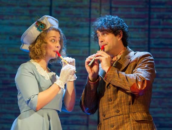 Carrie Hope Fletcher (Truly Scrumptious) and Lee Mead (Caractacus Potts) during the song Toot Sweets in Chitty Chitty Bang Bang.