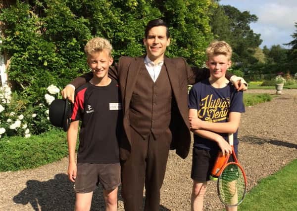 Downton Abbey star Rob James-Collier with Orlando and Ned Bridgeman during filming for the show last year.