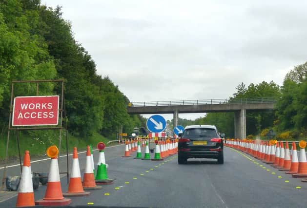 Resurfacing roadworks on the A1 south of Alnwick.