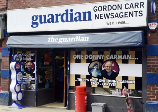 The window display in tribute to Don Carman at Gordon Carr Newsagents in Morpeth.