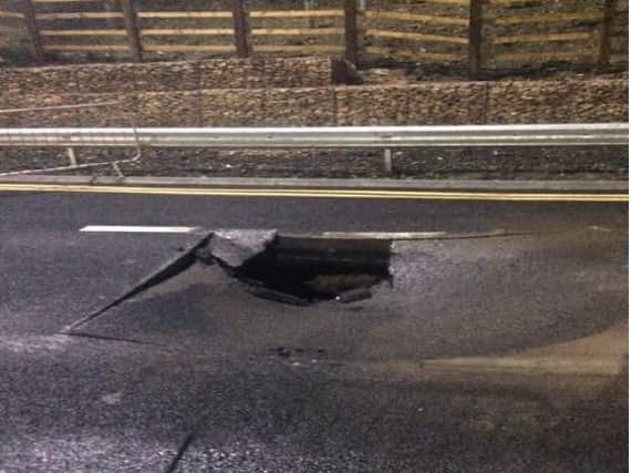 The hole on the A1 that has resulted in its closure.