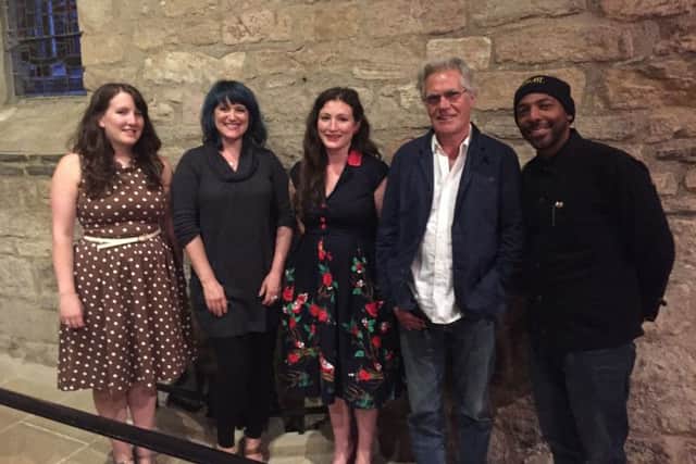 The Unthanks after the show. From left, Becky Unthank, Tracy Whitwell, Rachel Unthank, Ray Jackson and Don Gilet.