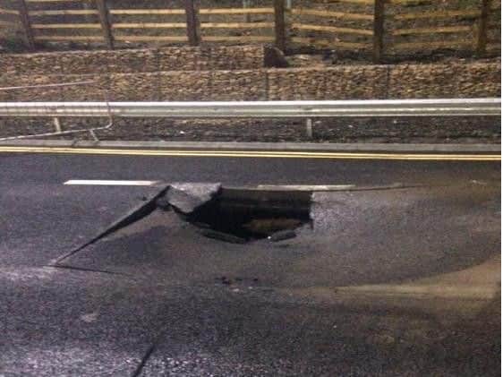 The hole that appeared on the A1 on Saturday night.