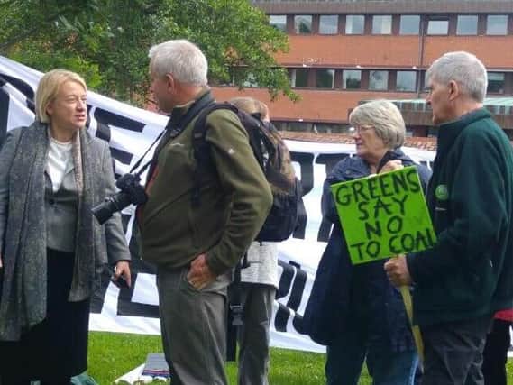 Green Party leader Natalie Bennett joined protesters outside County Hall earlier. Picture by Jane Coltman