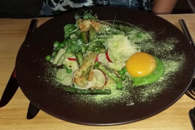 English asparagus, garden peas, slow cooked hens yolk with parmesan (Â£6.50).