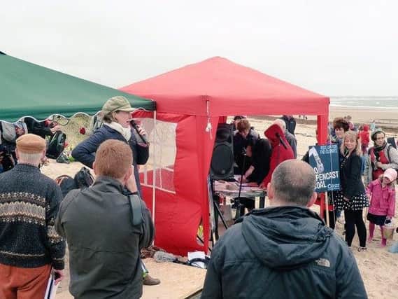 Anne-Marie Trevelyan addressing the Save Druridge picnic on the bank holiday Monday at the end of May.