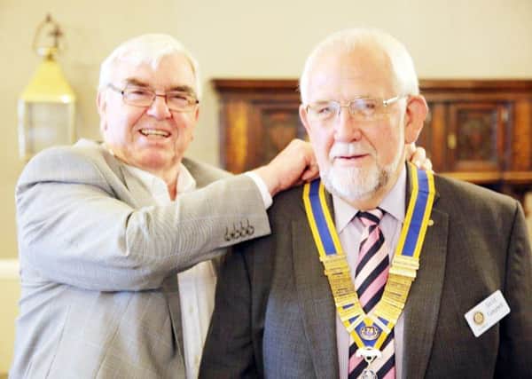 The Rotary Club of Alnwick welcomed their new President last Thursday. 
Rotarian Bryan Ellis handed over the chain of office to Rotarian David Campbell