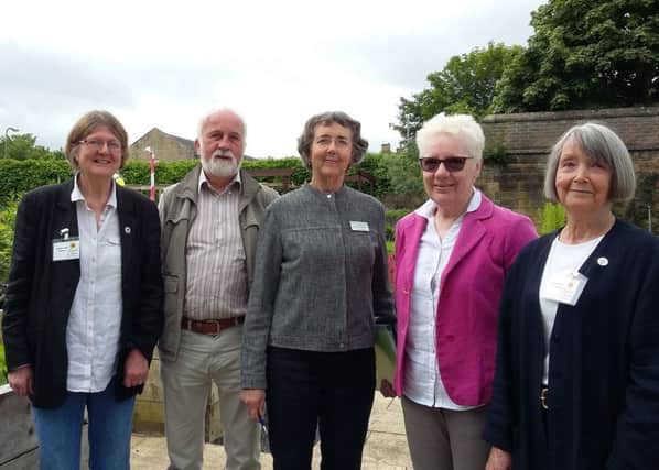 Pictured in the Roots and Shoots Garden, from left, are Elizabeth Jones, chairman of Alnwick in Bloom; Northumbria in Bloom judges Tony Smith, Mary Lou Downie and Dot Patterson; and Alnwick in Bloom committee member Jenny MacDowell.