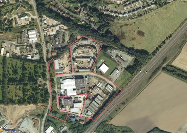 The site plan of the proposed redevelopment of Willowburn Trading Estate, with Pure Fishing in the red zone.