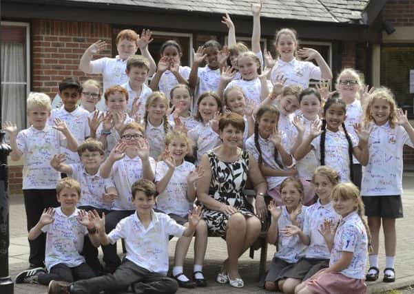 Vivien Cunningham and Year 4 pupils who also left the school this week. Picture by Jane Coltman.