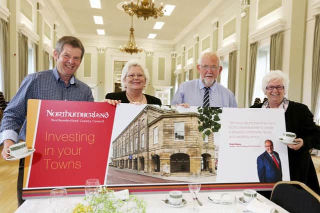 Inside the refurbished Northumberland Hall are, from left, Coun Gordon Castle, Alnwick ward councillor; Coun Liz Simpson, deputy business chairman; Dave Campbell, Alnwick Town Champion; and Counr Val Tyler, cabinet member for arts, leisure and culture.
