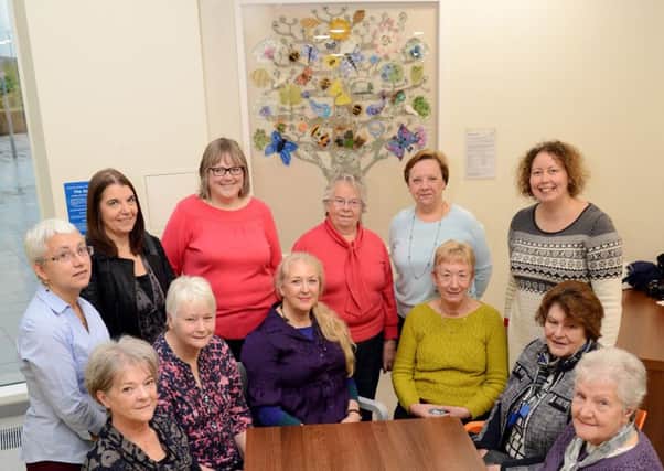 Some of the women who contributed to the Tree of Life embroideries on display at The Northumbria Hospital.