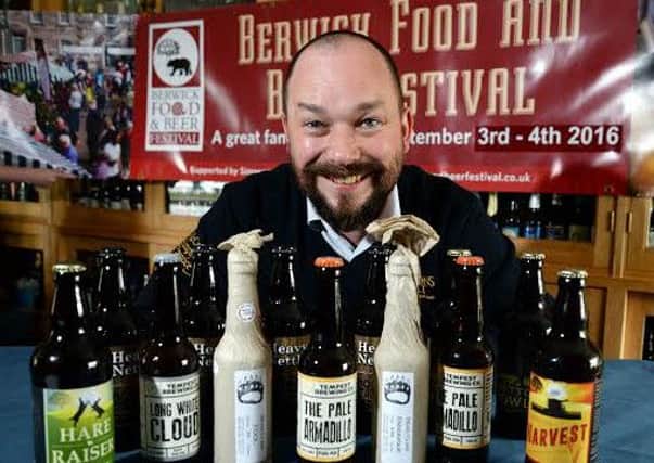 Richard Simpson, vice-chairman of Simpsons Malt, with produce from some of the local artisan brewery exhibitors at the Berwick Food & Beer Festival.