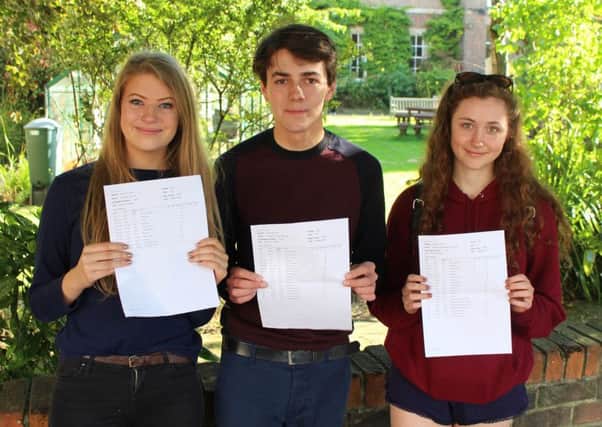 Kings Priory School students Eleanor On, Cameron Ramsay and Rebecca Murta who have secured places at Oxford and Cambridge Universities, respectively.