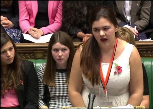 Annabelle Cooper, a previous Member of Youth Parliament from Northumberland, speaking in the House of Commons.