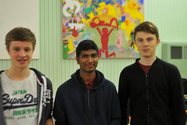 GCSE results at Duchess's Community High School, Alnwick - Dan Fletcher, Benito Varghese and Scott Moffat.