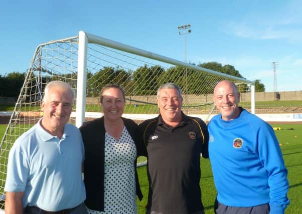 Anne-Marie Trevelyan is pictured with Berwick Rangers chairman Len Eyre, director Bill Parkin and manager John Loughlin.