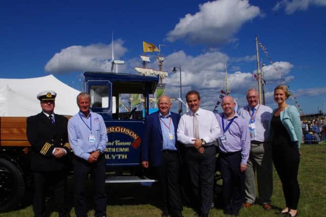 Blyth Harbour Master Martin Willis; Tall Ships race director James Stevens; Alan Ferguson, from principal sponsor Fergusons of Blyth;David Hull, Northumbrian Water; Martin Lawler, Port of Blyth; Coun Grant Dave, Northumberland County Council Leader;and Sara Olsson, representing Gothenburg. Picture by John Tuttiett Photography