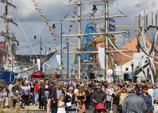 Crowds on the quayside at the Tall Ships Regatta.