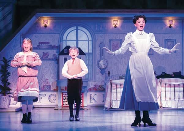 Practically Perfect - Zizi Strallen as Mary Poppins, Madeline as Jane Banks and Colby Mulgrew as Michael Banks.