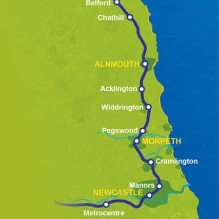 Part of the map for the North Sea Coast rail route that campaign groups would like to see established.