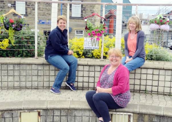 Amble WI  planted a selection of the braskets, and the braskets on display in the Town Square with Karen Waugh (President), Christine Butler (Vice President) and Val Robinson (Member).