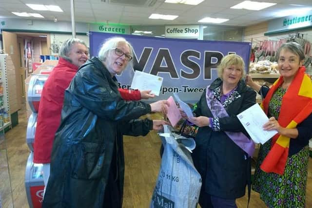 WASPI supporters posting their letters to the DWP at Cornhill. From left, Jan Hunter, Sue Hewitt, Susan Beevers and Sue McCall.
