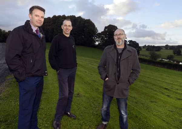 Jonathan Park, from Halifax, Alnwick Garden director Mark Brassell and  music industry expert Mark Hobrough are hoping to stage a concert at Bow Burn in Alnwick. 
Picture by Jane Coltman