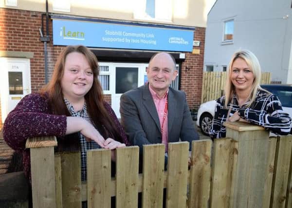 Stobhill Councillor, Ian Lindley, with Kerry Moore, Land Manager at Barratt Homes North East, and Brooke Burgess, Director of The Northumberland Community Enterprise.