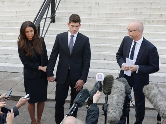Ched Evans outside of court after the jury found him not guilty of rape.