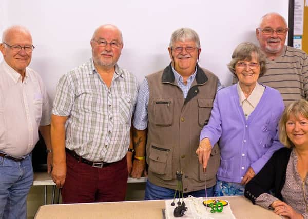 Amble Photo Club, left to right: Lionel Bryan, Cyril  Harris, Ian Gardiner, Joan Robinson, Paul  Saint, and Carol McKay. Founder members with us on the day.