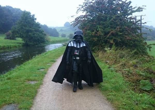 Gavin Harrison has started his walk from Coldstream to London, dressed as Darth Vader, for Children in Need.