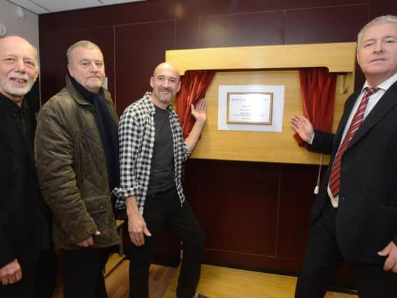 Lindisfarne members Paul Clements, Paul Thompson and Dave Hull-Denholm with Ian Lavery MP at the opening of the new MRI scanner at Wansbeck Hospital. Picture by Jane Coltman