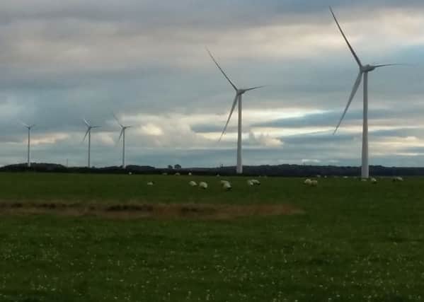 Some of the Infinis Energy turbines, near Widdrington.