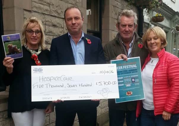 Julie Frost, from HospiceCare North Northumberland, David Jobling-Purser, from event sponsor Jobling Purser, and Mac and Jane McHugh, owners of the Red Lion, Alnmouth.
