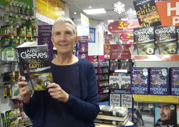 Ann Cleeves in Alnwick this morning with her new book, Cold Earth.