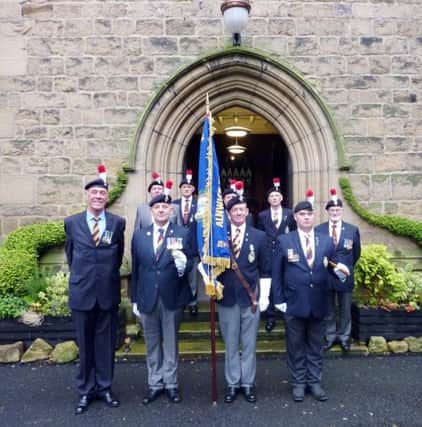 The Alnwick Branch of the Royal Regiment of Fusiliers Association recently acquired a new Branch Standard, pictured after the ceremony are front: Left to right: Major Alan Wall TD, President of the Alnwick Branch, Stephen Baron, Jeff Pritchard and Alan Mole, Chairman of the Alnwick Branch. Behind the standard are other former members of the 6th Battalion who all served in the Territorial Army based in Alnwick.