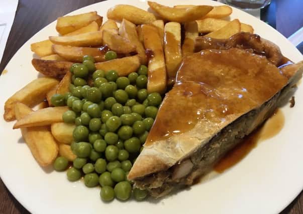Chicken and stuffing pie with chips (Â£5.50)