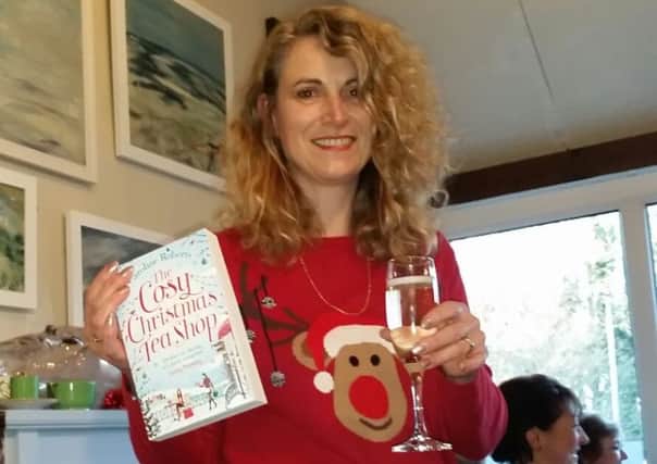 Caroline Roberts at the launch event for The Cosy Christmas Teashop.