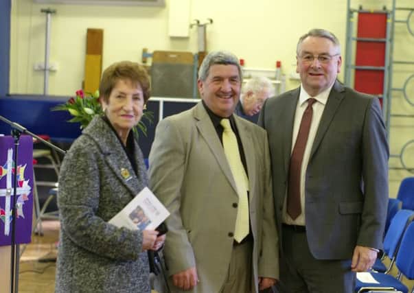 Mayor Norma Redfearn and Alan Campbell MP welcome Rev Paul Richards newly arrived Minister at Whitley Lodge Baptist Church at the Induction Service at Whitley Lodge First School.