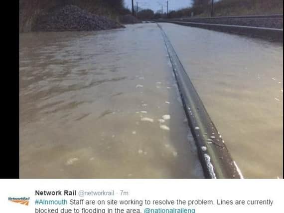 Flooding at Alnmouth. The tweet by Network Rail.