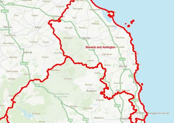 The proposed bourndaries which show the Berwick and Ashington stretching down the coast, but the likes of Rothbury, Coquetdale and Longhorsley in the Hexham and Morpeth constituency.