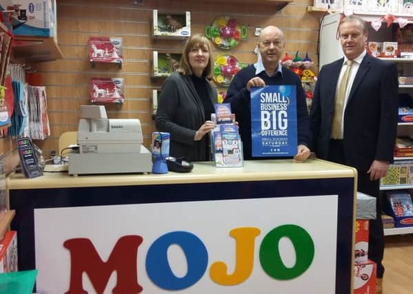 Alnwick traders Moira Ging, Carlo Biagioni and Stephen Bell promote Small Business Saturday.