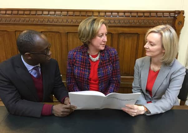 Anne-Marie Trevelyan discussing the announcement with Sam Gyimah MP (Justice Minister) and Liz Truss MP (Lord Chancellor and Secretary of State for Justice).