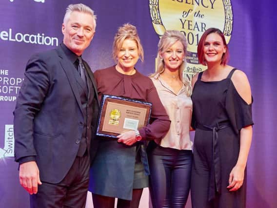 From left, Martin Kemp, Cherylle Millard-Dawe, managing director of Propology Boutique Properties, Bryony Scrimshaw, of Propology, and category sponsor, Annalese Walmsley, from Boomerang CRM.